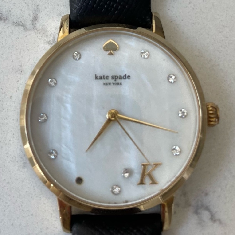 Kate Spade Metro Monogram Black Leather Watch - initial K